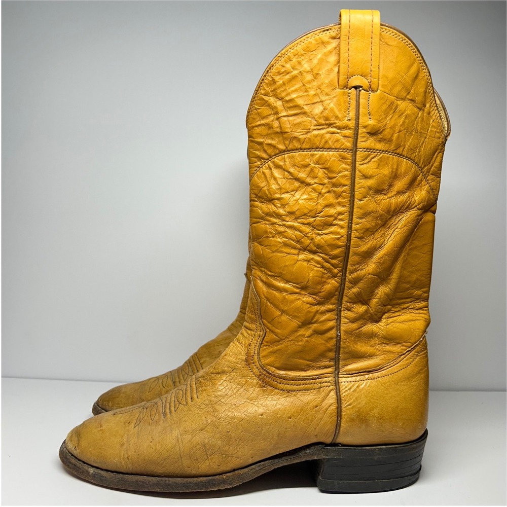 Nocona Cowboy Boots Yellow Leather Mens 7.5 D Western Ostrich Leather